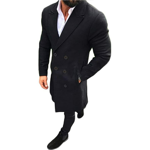 Jacket Long Overcoat Mens Coat Trench Outwear Wool Breasted Winter Double Warm